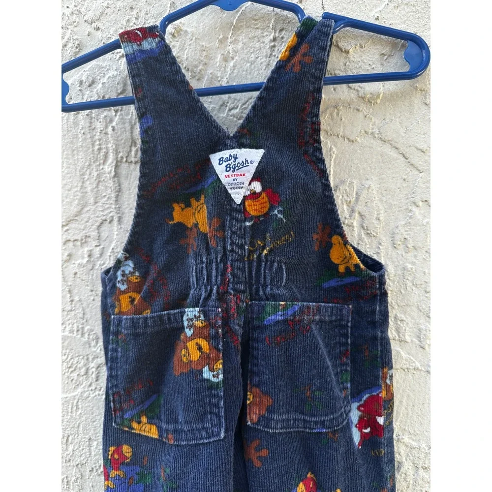 Vintage Baby OshKosh Bgosh Navy Corduroy Animal Print Overalls USA 9-12M